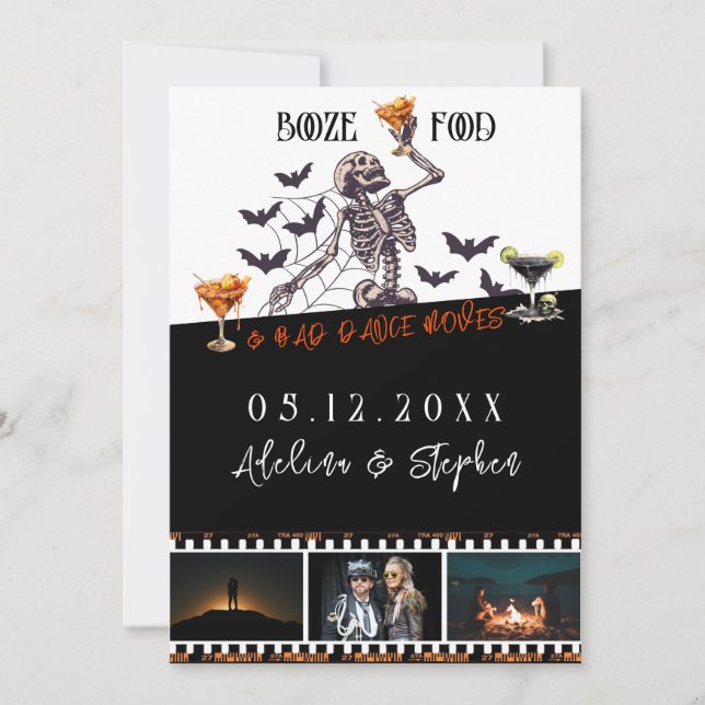 Gothic Wedding Skeleton Booze Food Bad Dance Moves Save The Date (Front)