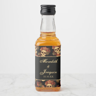 Gothic Wedding Skulls Black Red Rose Custom Liquor Bottle Label