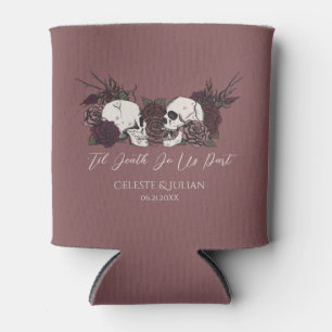 Gothic Wedding Skulls & Roses Mauve Pink Can Cooler