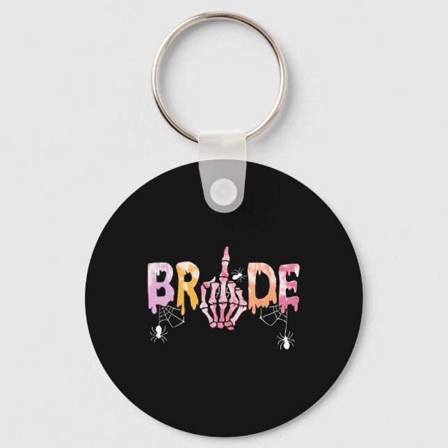 Gothic Wedding Spooky Halloween Skeleton Bride Jus Keychain (Front)