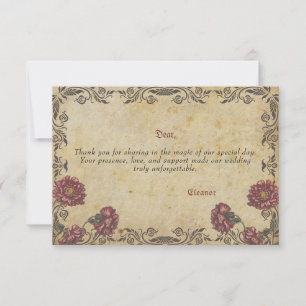 Gothic Wedding thank you car Dark Flowers Vintage