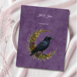 Gothic Wedding Thank You Raven Greenery Card