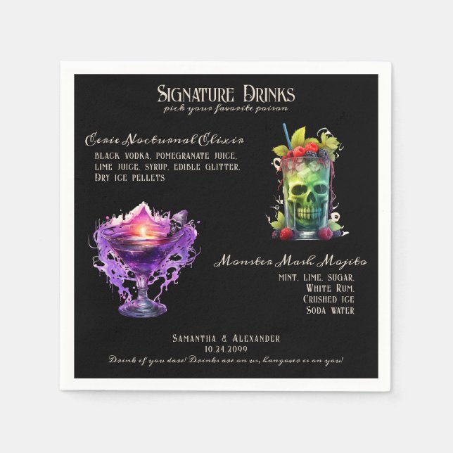 Gothic Wedding Whimsigoth Signature Drinks Sign Napkin (Front)
