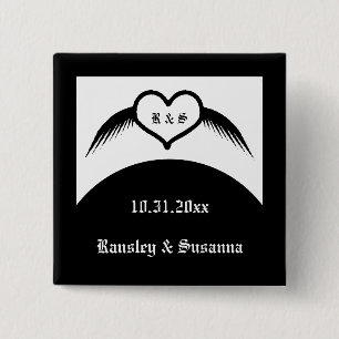 Gothic Wedding Winged Heart Custom Monogrammed 2 Inch Square Button