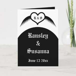 Gothic Wedding Winged Heart Custom Monogrammed Card