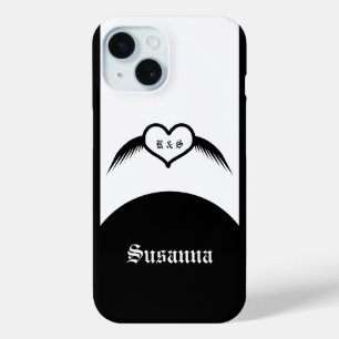 Gothic Wedding Winged Heart Custom Monogrammed iPhone 15 Case