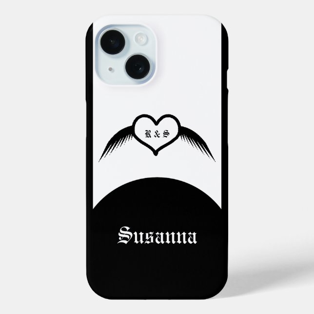 Gothic Wedding Winged Heart Custom Monogrammed Case-Mate iPhone Case (Back)
