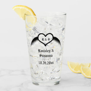 Gothic Wedding Winged Heart Custom Monogrammed Glass