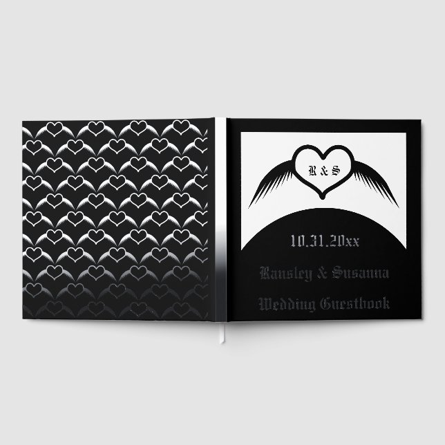 Gothic Wedding Winged Heart Custom Monogrammed Guest Book (Full)