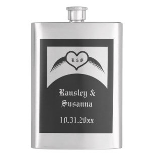 Gothic Wedding Winged Heart Custom Monogrammed Hip Flask