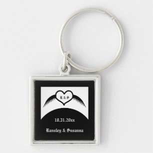 Gothic Wedding Winged Heart Custom Monogrammed Keychain