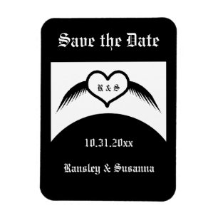 Gothic Wedding Winged Heart Custom Monogrammed Magnet