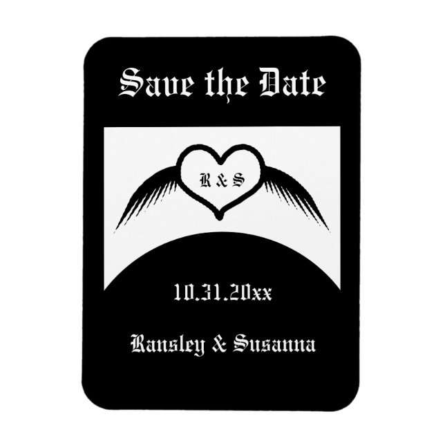 Gothic Wedding Winged Heart Custom Monogrammed Magnet (Vertical)