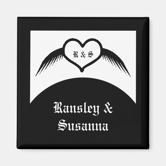 Gothic Wedding Winged Heart Custom Monogrammed Magnet (Front)