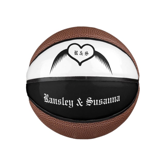 Gothic Wedding Winged Heart Custom Monogrammed Mini Basketball (Front)