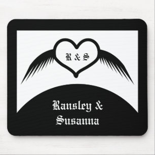 Gothic Wedding Winged Heart Custom Monogrammed Mouse Pad
