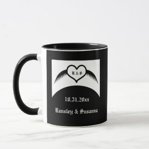 Gothic Wedding Winged Heart Custom Monogrammed Mug