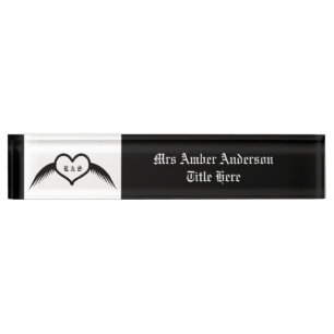 Gothic Wedding Winged Heart Custom Monogrammed Nameplate