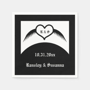 Gothic Wedding Winged Heart Custom Monogrammed Napkin