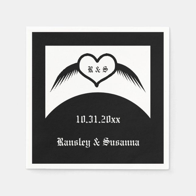 Gothic Wedding Winged Heart Custom Monogrammed Napkin (Front)
