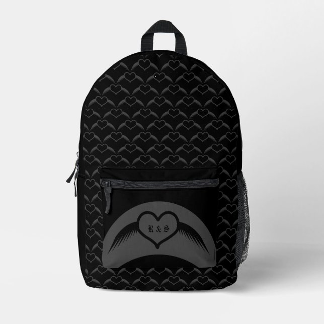Gothic Wedding Winged Heart Custom Monogrammed Printed Backpack (Front)