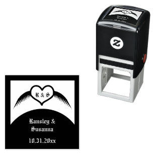 Gothic Wedding Winged Heart Custom Monogrammed Self-inking Stamp