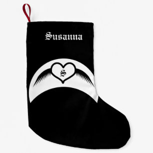 Gothic Wedding Winged Heart Custom Monogrammed Small Christmas Stocking