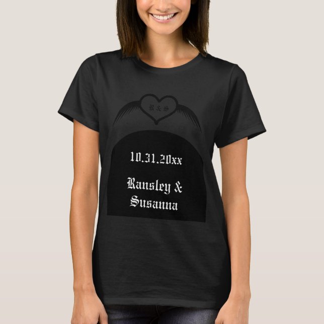 Gothic Wedding Winged Heart Custom Monogrammed T-Shirt (Front)