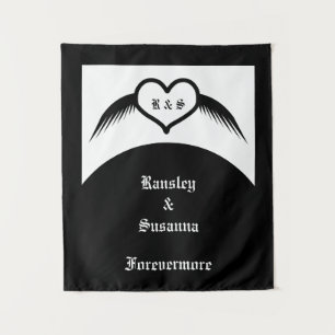 Gothic Wedding Winged Heart Custom Monogrammed Tapestry