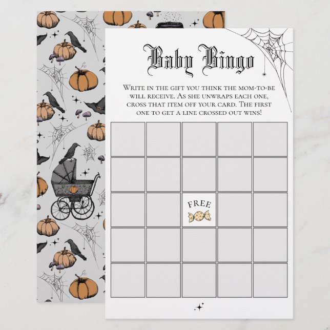 Gothic White Baby Bingo Baby Shower Game (Front/Back)
