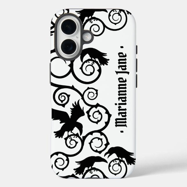 Gothic White Black Raven Silhouette Dark Fantasy Case-Mate iPhone Case (Back)