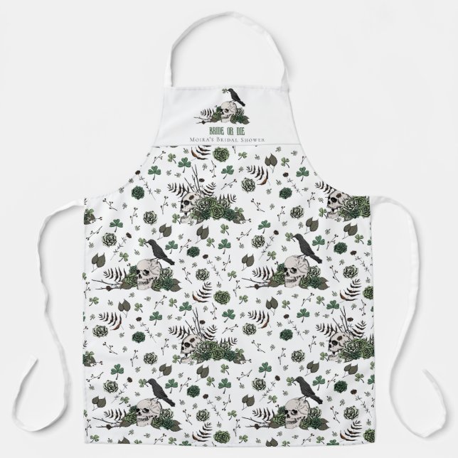 Gothic White Bride or Die Floral Skull Wedding Apron (Front)