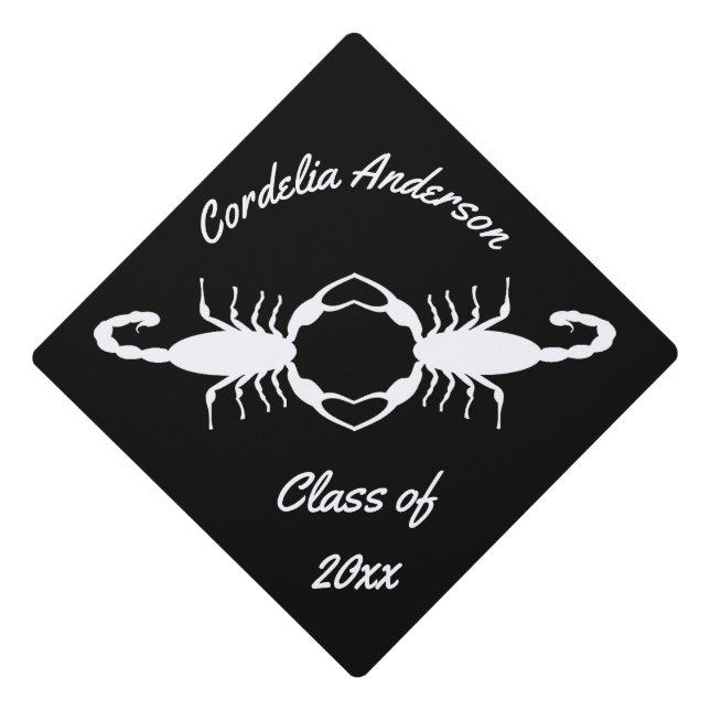Gothic White Scorpions Custom Graduation Cap Topper (Front)