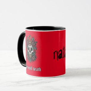 Gothic white skull and red rose Tattoo graphics Mug