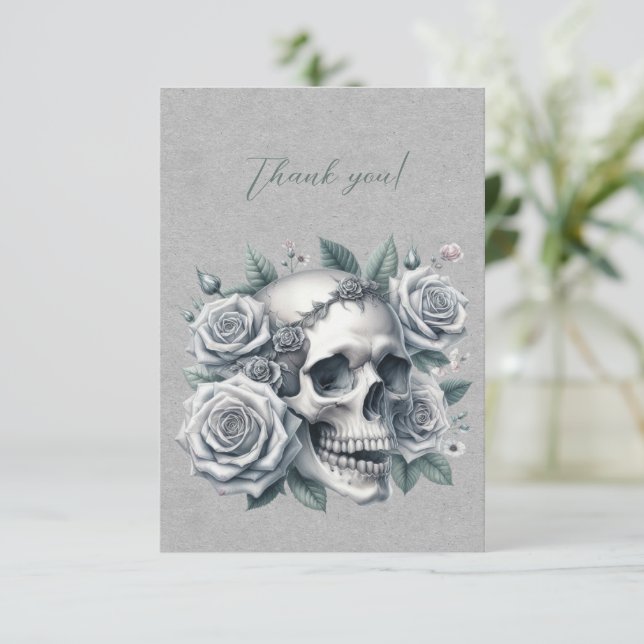 Gothic White Skull Crown of Roses Thank You (Standing Front)