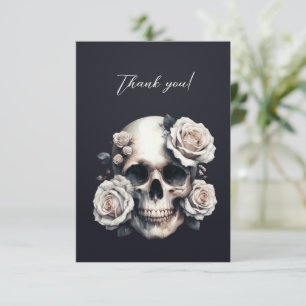 Gothic White Skull Crown of Roses Thank You Card
