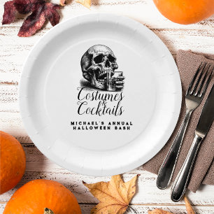 Gothic White Skull Halloween Costume Party Paper Plate