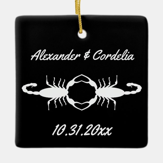 Gothic White Wedding Scorpions Custom Ceramic Ornament (Front)