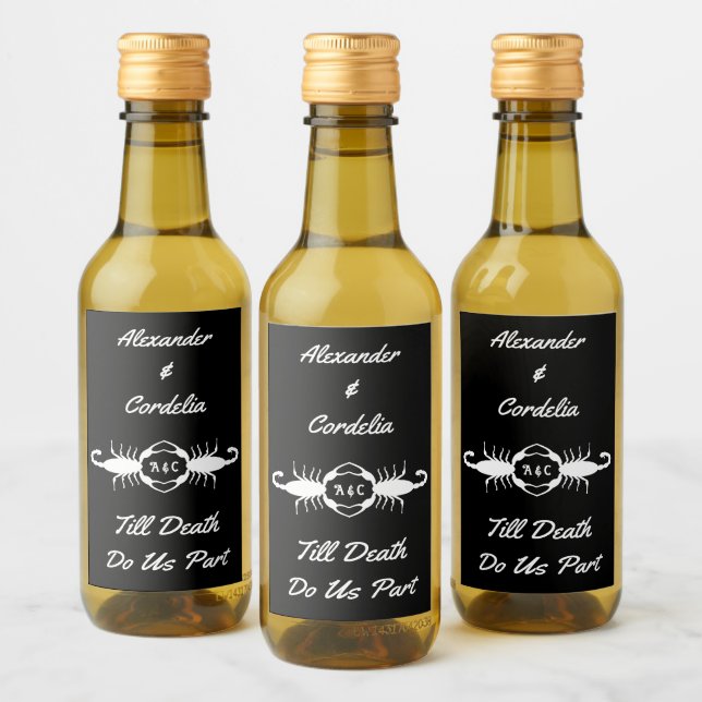 Gothic White Wedding Scorpions Custom Monogrammed Wine Label (Bottles)
