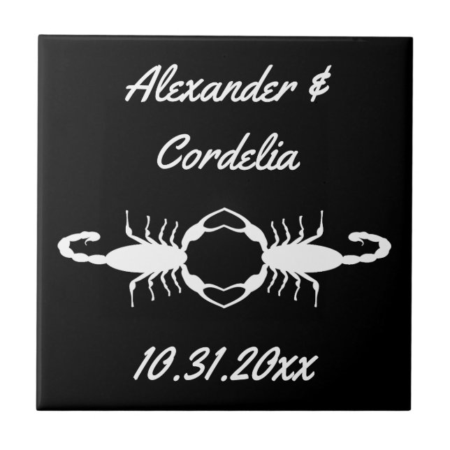 Gothic White Wedding Scorpions Custom Tile (Front)