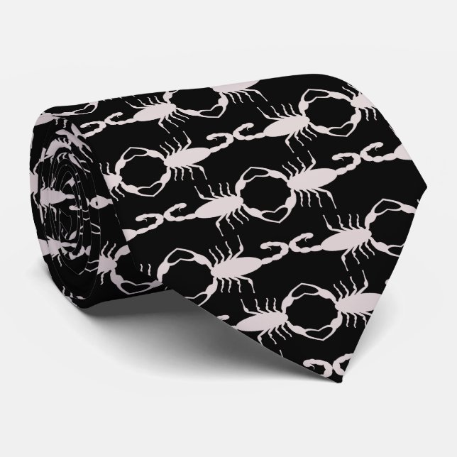Gothic White Wedding Scorpions Patterned Tie (Rolled)