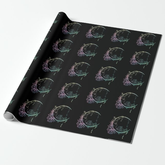 Gothic Wicca Crescent Pastel Goth Moon Wrapping Paper (Unrolled)