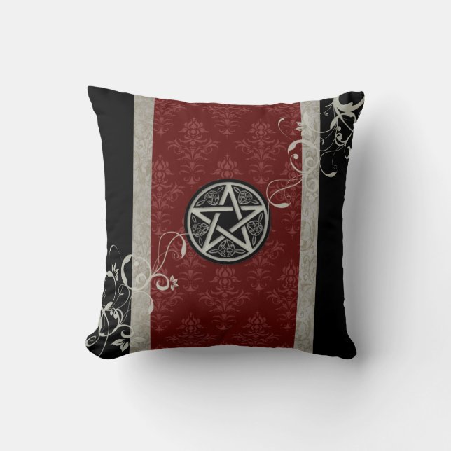 Gothic Wiccan Pentacle Throw Pillow (Front)