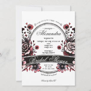 Gothic Wildflower Moody Red Rose Bridal Shower Invitation
