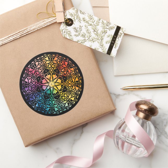 Gothic Window Rainbow Pride Classic Round Sticker (Gifting)