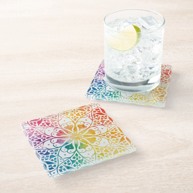 Gothic Window Rainbow Pride Glass Coaster (Angled)