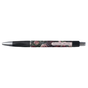 Gothic Wine Red Rose Fine Art Botanical Painting Pen