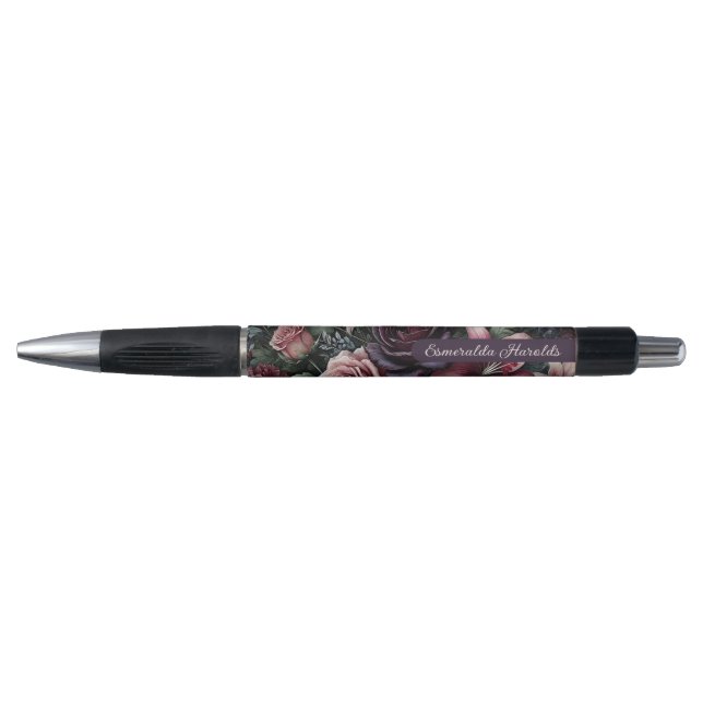 Gothic Wine Red Rose Fine Art Botanical Painting Pen (Front)
