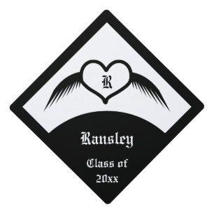 Gothic Winged Heart Custom Monogrammed Graduation Cap Topper