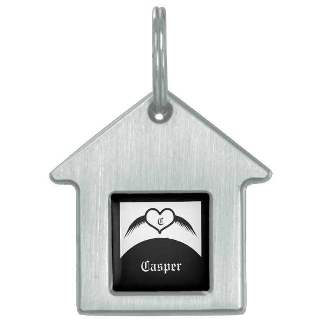 Gothic Winged Heart Custom Monogrammed Pet ID Tag (Front)